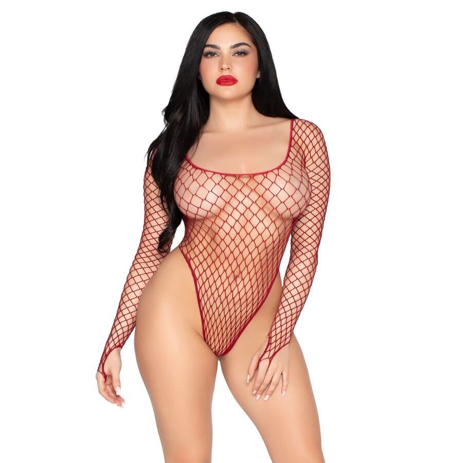 LEG AVENUE 89377 BODY DE MALHA INDUSTRIAL COM CORTE ALTO VERMELHO TAMANHO uNICO