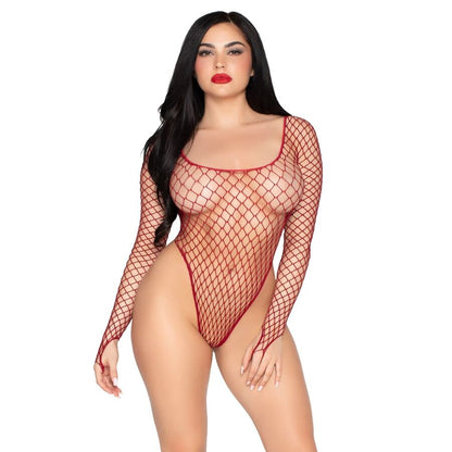 LEG AVENUE 89377 BODY DE MALHA INDUSTRIAL COM CORTE ALTO VERMELHO TAMANHO uNICO