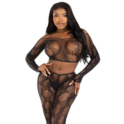 LEG AVENUE 89373 TOP CROPPED COM ESTAMPA DE PYTHON E MEIA CALyA SEM Pe PRETA TAMANHO uNICO