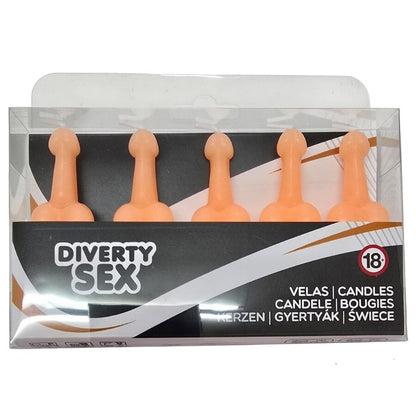 DIABLO PICANTE CAIXA COM 5 VELAS EM FORMATO DE PeNIS DE CARNE