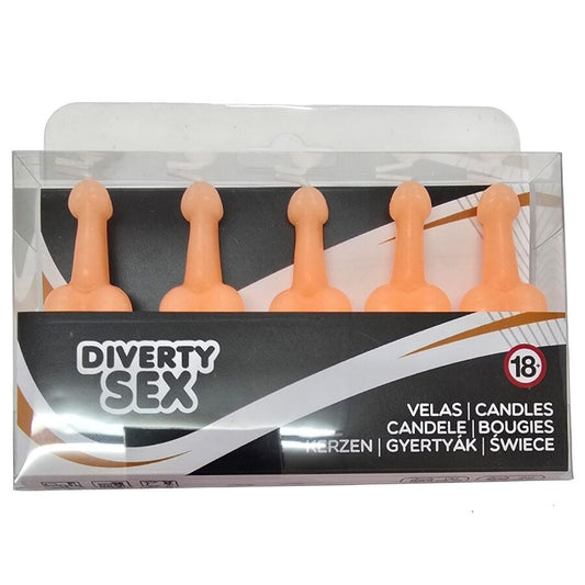 DIABLO PICANTE CAIXA COM 5 VELAS EM FORMATO DE PeNIS DE CARNE