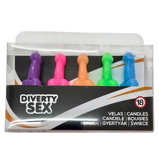 DIABLO PICANTE CAIXA COM 5 VELAS EM FORMATO DE PeNIS EM CORES DIFERENTES