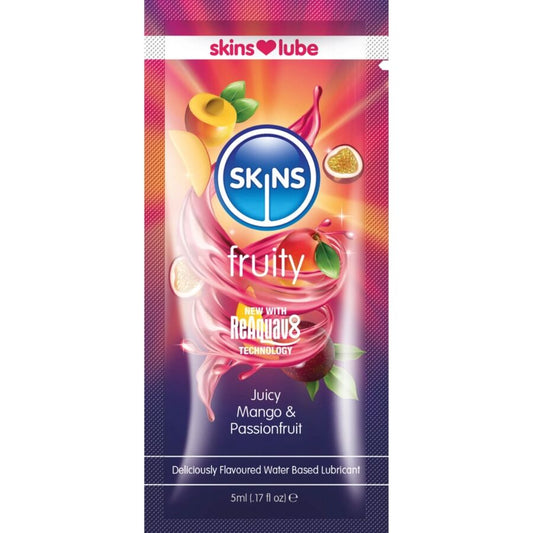SKINS LUBRIFICANTE a BASE DE aGUA COM SABOR FRUTADO DE MANGA E MARACUJa DOSE uNICA DE 5 ML