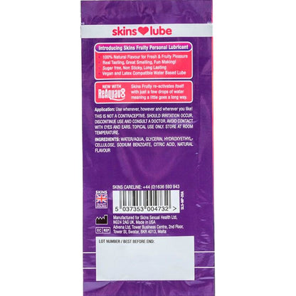 SKINS LUBRIFICANTE a BASE DE aGUA COM SABOR FRUTADO DE MANGA E MARACUJa DOSE uNICA DE 5 ML
