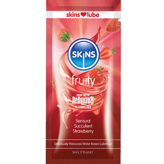 SKINS LUBRIFICANTE a BASE DE aGUA COM SABOR FRUTADO DE MORANGO DOSE uNICA DE 5 ML