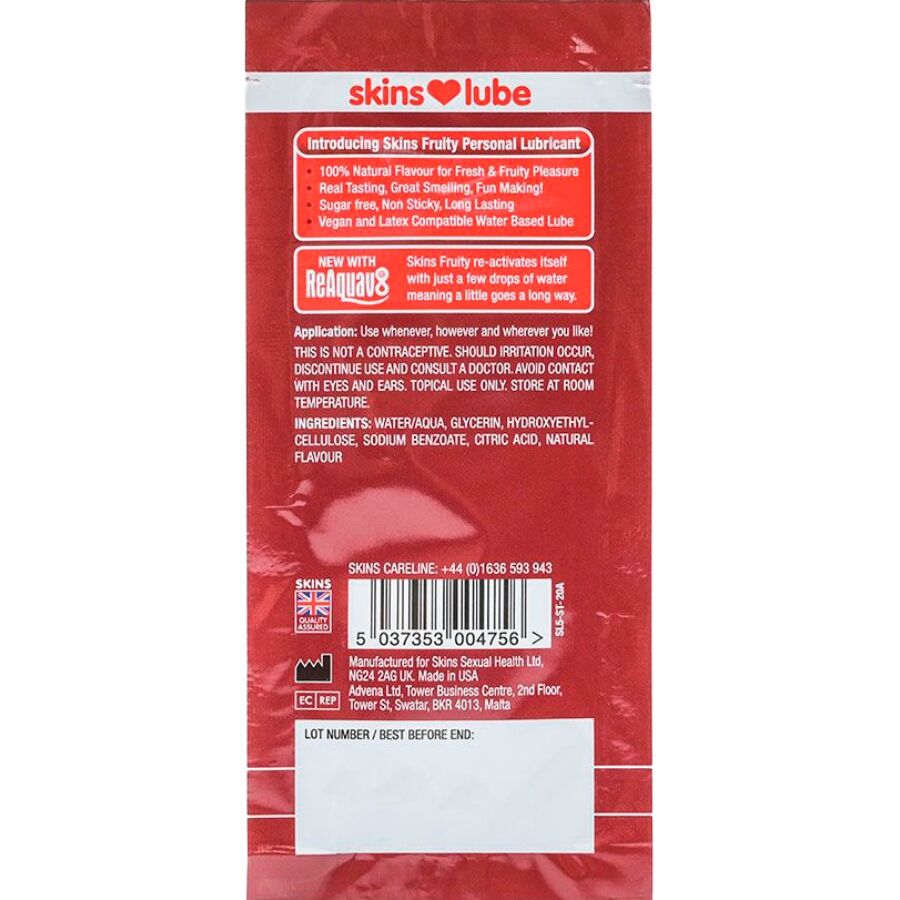 SKINS LUBRIFICANTE a BASE DE aGUA COM SABOR FRUTADO DE MORANGO DOSE uNICA DE 5 ML