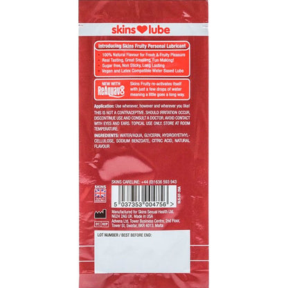 SKINS LUBRIFICANTE a BASE DE aGUA COM SABOR FRUTADO DE MORANGO DOSE uNICA DE 5 ML