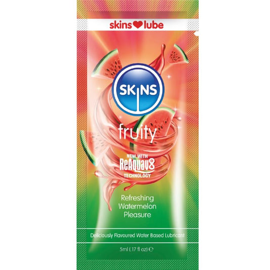 SKINS LUBRIFICANTE a BASE DE aGUA COM SABOR DE MELANCIA DOSE uNICA DE 5 ML