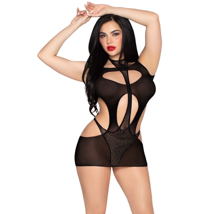 LEG AVENUE 81680 MINI VESTIDO OPACO E TEDDY DE ALyAS PRETO TAMANHO uNICO