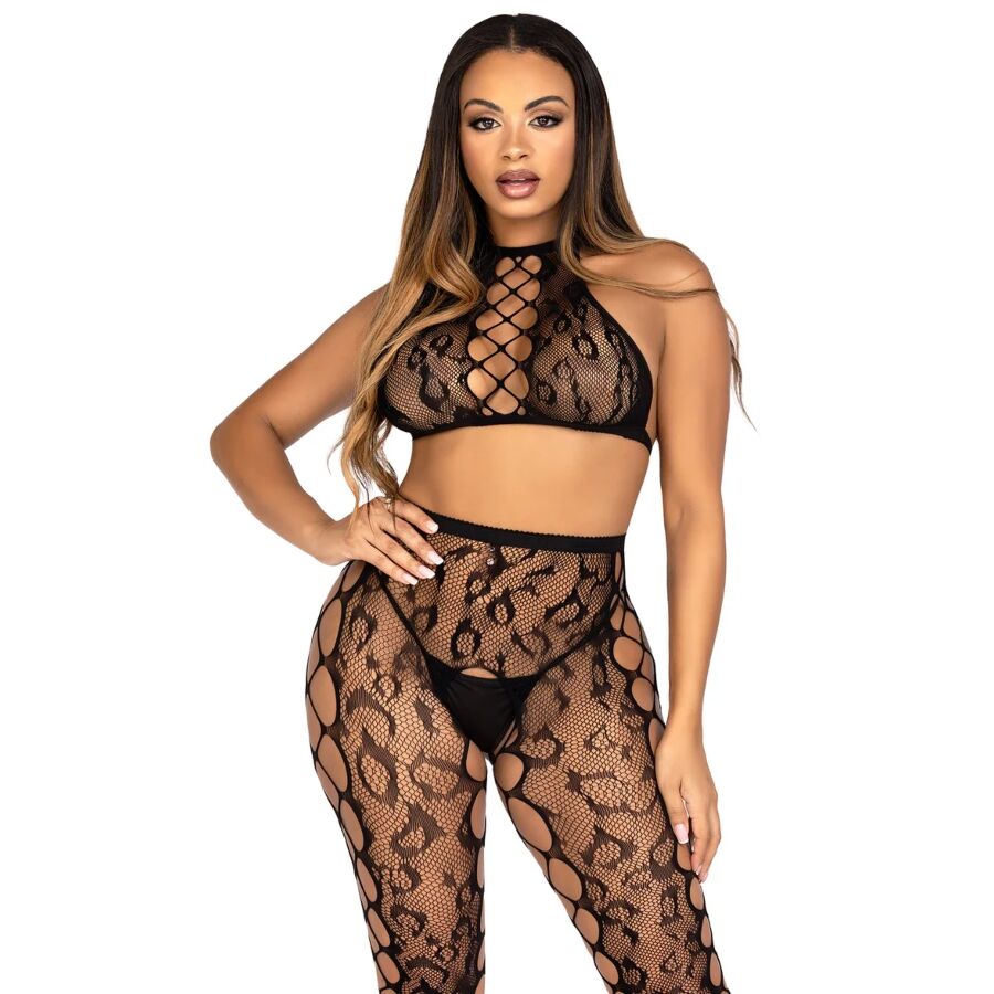 LEG AVENUE 89372 TOP CROPPED E MEIA CALyA SEM VOLTA PRETO TAMANHO uNICO
