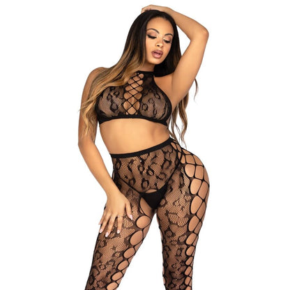 LEG AVENUE 89372 TOP CROPPED E MEIA CALyA SEM VOLTA PRETO TAMANHO uNICO