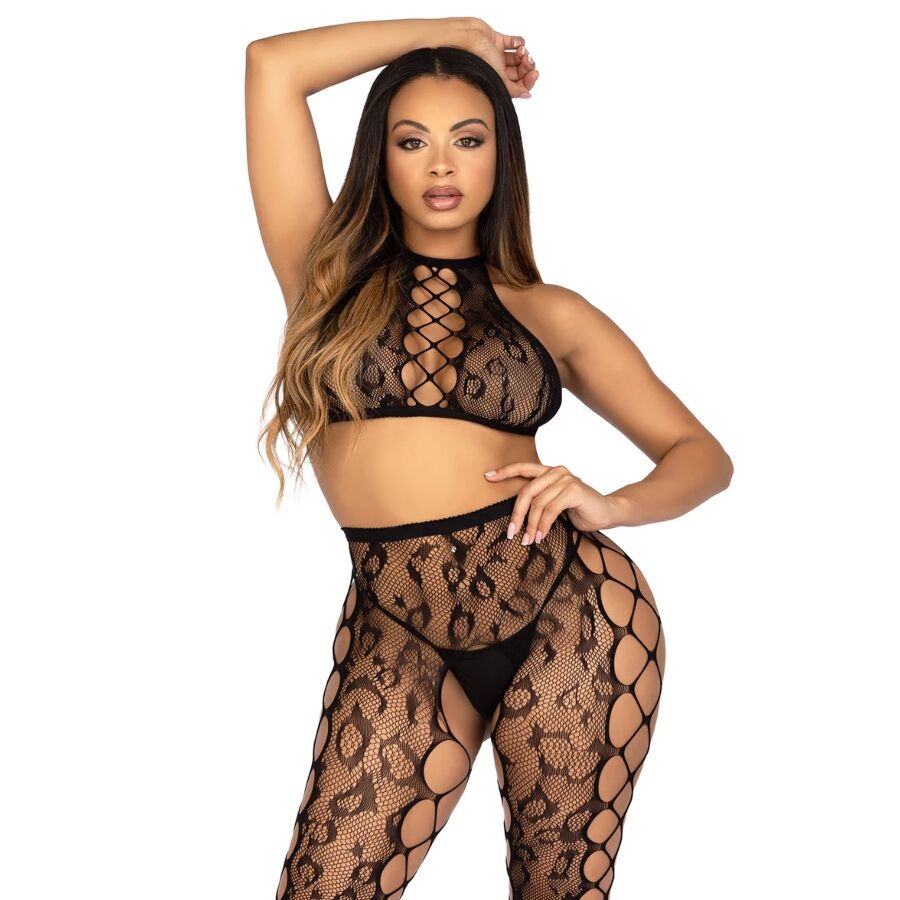 LEG AVENUE 89372 TOP CROPPED E MEIA CALyA SEM VOLTA PRETO TAMANHO uNICO