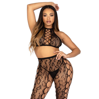 LEG AVENUE 89372 TOP CROPPED E MEIA CALyA SEM VOLTA PRETO TAMANHO uNICO
