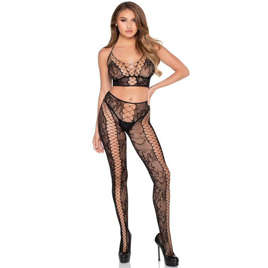 LEG AVENUE 89368 TOP CROPPED DE RENDA E TULE PRETO TAMANHO uNICO