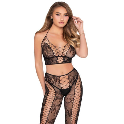 LEG AVENUE 89368 TOP CROPPED DE RENDA E TULE PRETO TAMANHO uNICO
