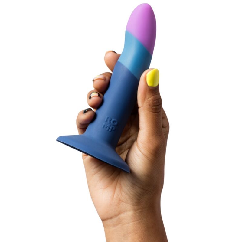 ROMP PICCOLO DILDO DE SILICONE COM VENTOSA TRICOLORIDA 14 CM