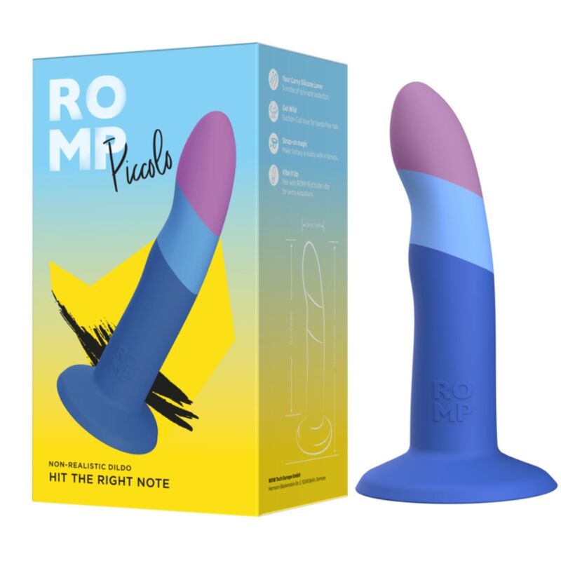 ROMP PICCOLO DILDO DE SILICONE COM VENTOSA TRICOLORIDA 14 CM