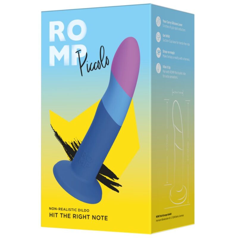 ROMP PICCOLO DILDO DE SILICONE COM VENTOSA TRICOLORIDA 14 CM