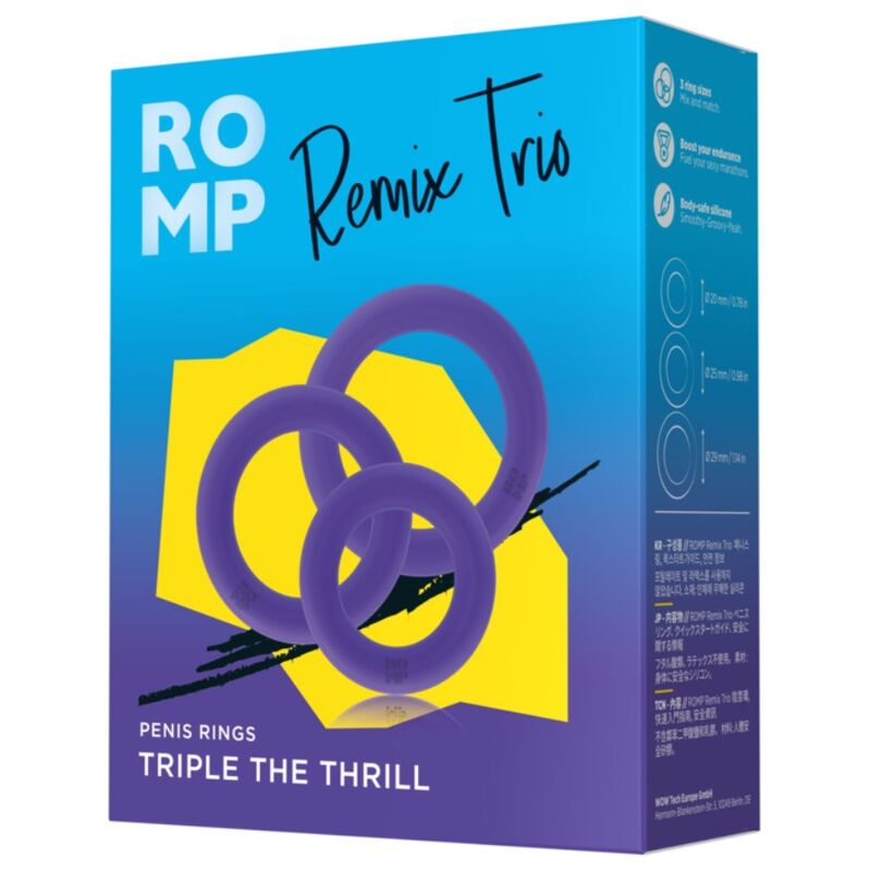 ROMP REMIX TRIO CONJUNTO DE 3 ANeIS PENIANOS DE SILICONE ROXOS