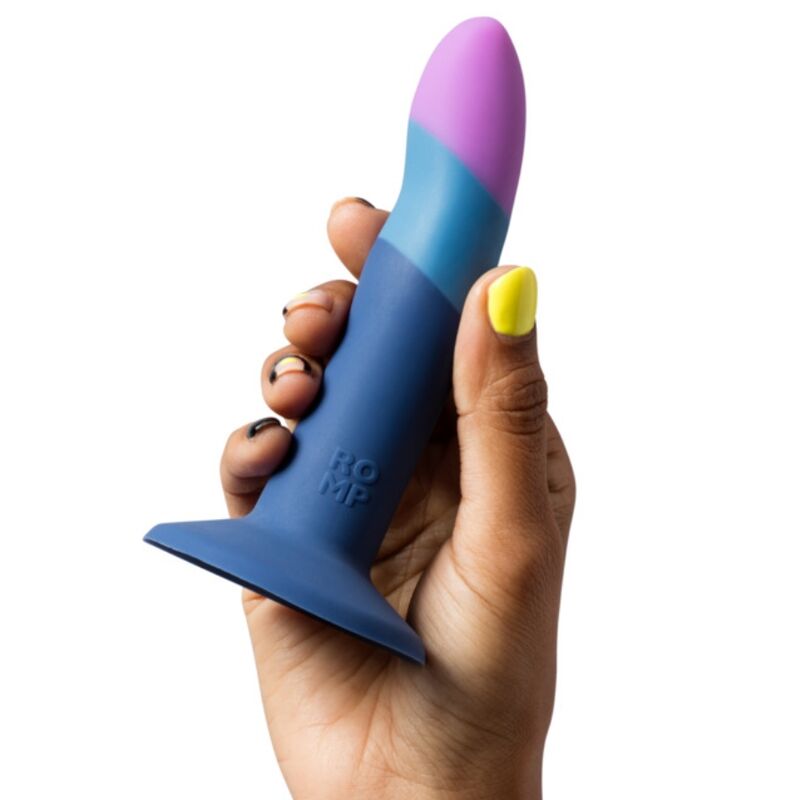 ROMP PICCOLO DILDO DE SILICONE COM VENTOSA TRICOLORIDA 14 CM