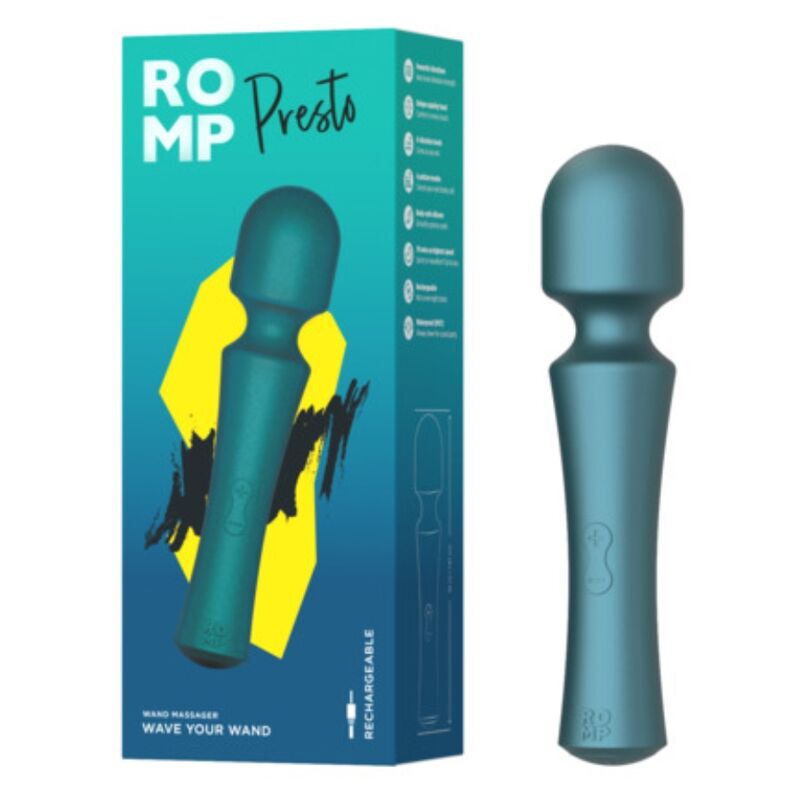 ROMP PRESTO MINI WAND VIBRATOR COM CABEyA FLEXiVEL VERDE