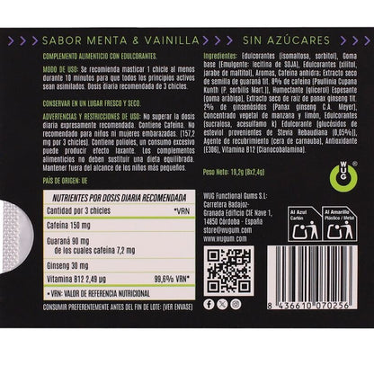 WUG ON GOMA DE GUARANA FUNCIONAL COM CAFEiNA SABOR HORTELa E BAUNILHA CARTELA COM 8 UNIDADES