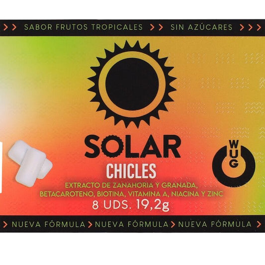 WUG SOLAR GOMA DE MASCAR FUNCIONAL COM VITAMINAS E ZINCO SABOR FRUTAS TROPICAIS EM CARTELA COM 8 UNIDADES