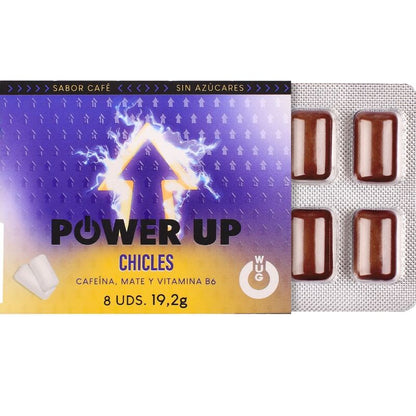WUG POWER UP GOMA DE MASCAR FUNCIONAL COM CAFEiNA E SABOR DE CAFe MATE EM CARTELA COM 8 UNIDADES
