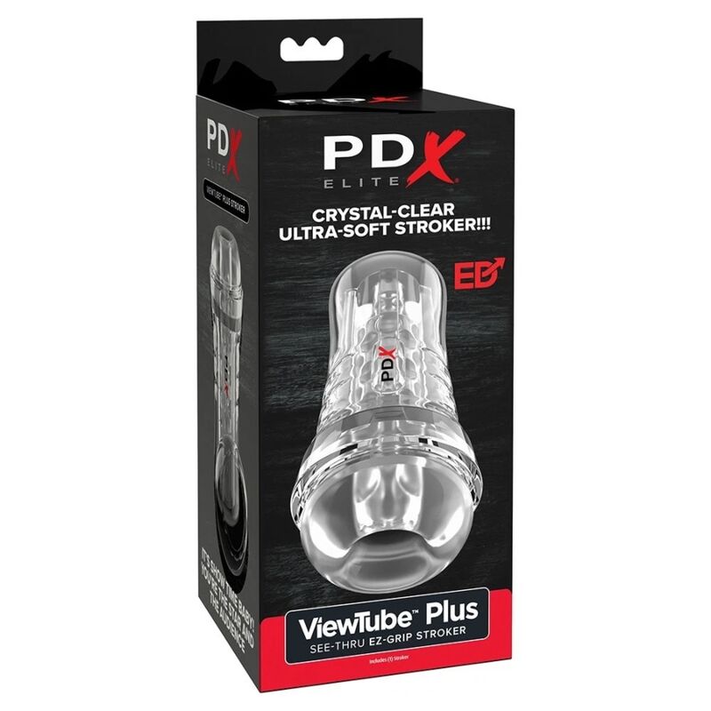 PDX ELITE VIEWTUBE PLUS STROKER TRANSPARENTE COM ADEReNCIA FaCIL E VERSaTIL 21 CM