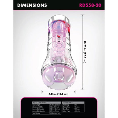 PDX ELITE VIEWTUBE XXL LED TRANSPARENT STROKER 273 CM