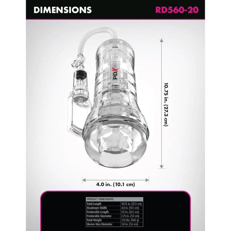 PDX ELITE VIEWTUBE VAC XXL TRANSPARENTE STROKER COM BOMBA DE SUCyaO 273 CM