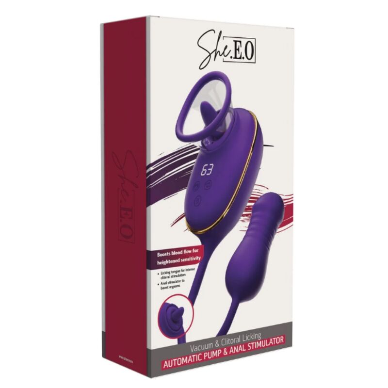 SHEEO APARELHO DE SUCyaO CLITORIANA COM EFEITO DE LAMBIDA E ESTIMULADOR ANAL ROXO