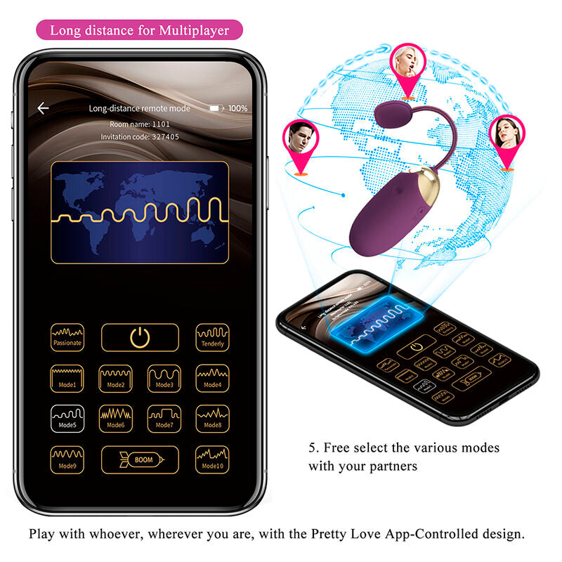 PRETTY LOVE VIBRADOR DE OVO COM ACIONAMENTO POR APLICATIVO KLAY ROXO