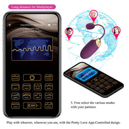 PRETTY LOVE VIBRADOR DE OVO COM ACIONAMENTO POR APLICATIVO KLAY ROXO
